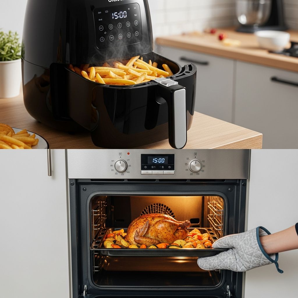 Understand how air fryers and traditional ovens differ in heat, texture, speed, capacity and daily cooking practicality.