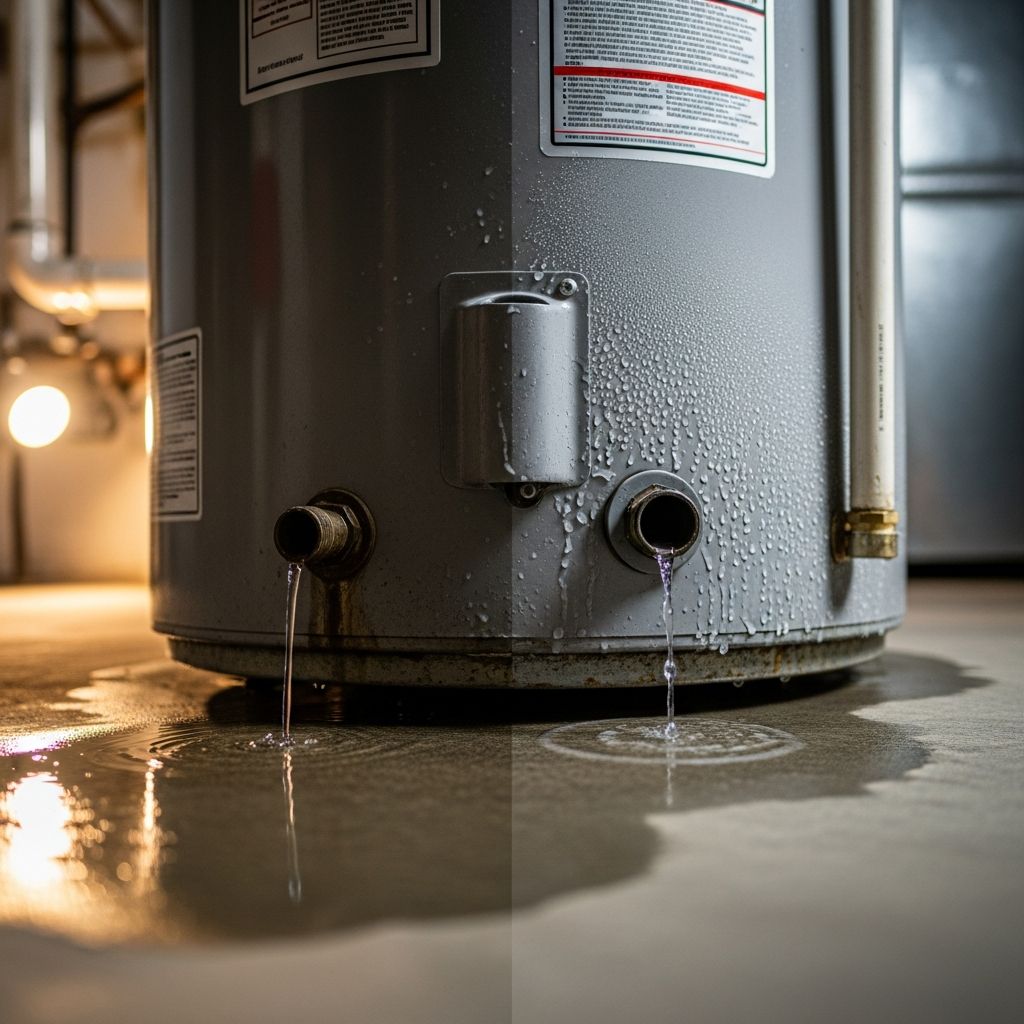 Learn how to tell harmless condensation from true leaks on and around your water heater to prevent damage and costly failures.