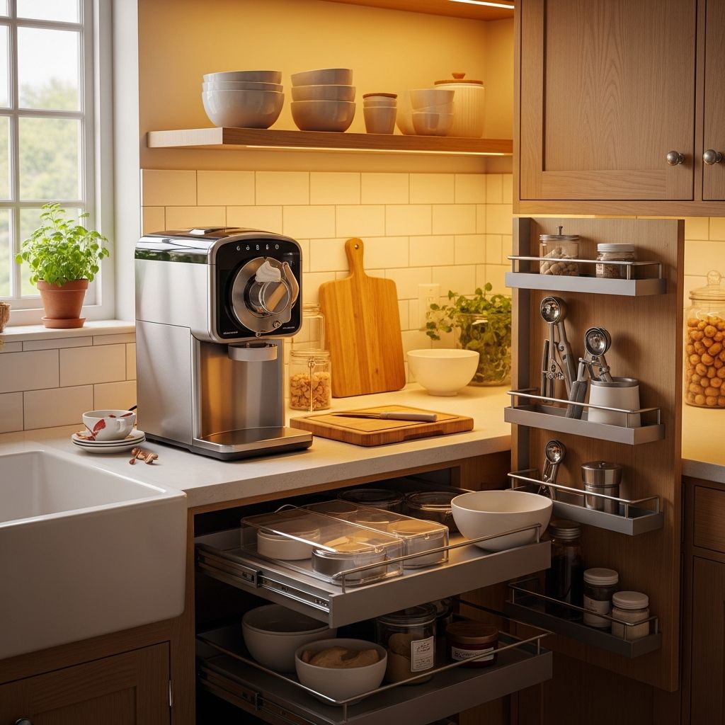 Learn how to fit, store, and use an ice cream maker efficiently without overcrowding your small kitchen or losing valuable workspace.