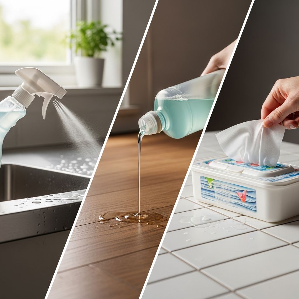 Understand spray, liquid, and wipe all-purpose cleaners so you can match each format to the right surface, task, and cleaning routine.