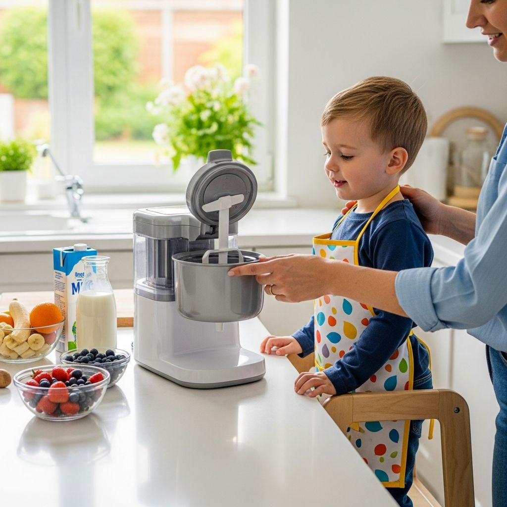 Practical guidance for safely involving children in ice cream making with age-appropriate tasks and active supervision.